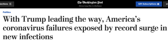 △《华盛顿邮报》：新增确诊人数破纪录 美国抗疫失败