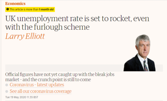 △《卫报》5月19日文章,英国失业率将如火箭般攀升