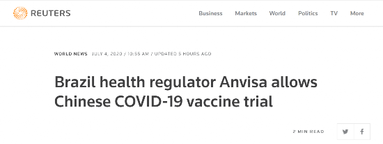 临床试验|巴西批准中企开发的新冠疫苗进行临床试验，9000名志愿者已报名参加