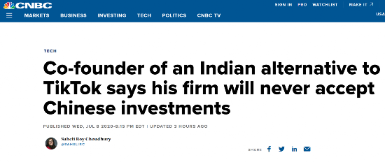 TikTok|“印度版TikTok”创始人：我不要中国的投资