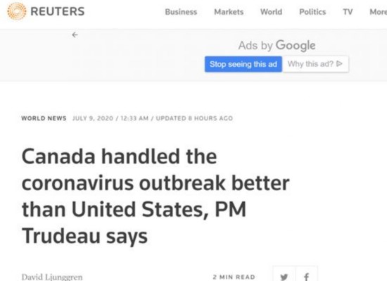 特鲁多|美国确诊超300万当天，特鲁多：加拿大抗疫工作比许多盟友都好，尤其比我们“邻居”好