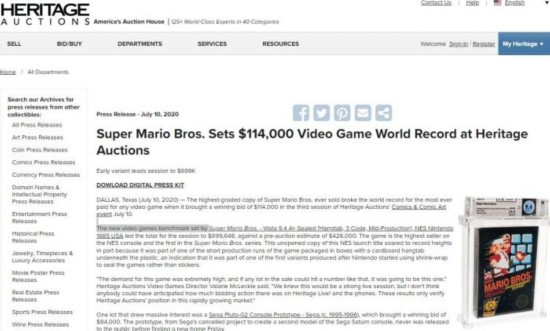 超级马里奥|11.4万美元！35年前《超级马里奥》游戏卡带高价拍出