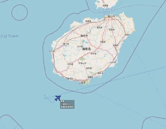  5月15日，美军P-8A侦察机飞行轨迹（图源：ADS-B Exchange数据库）