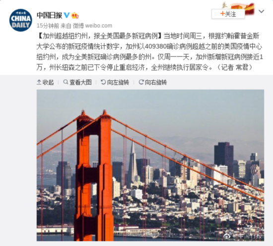 新冠|加州超越纽约州 报全美国最多新冠病例