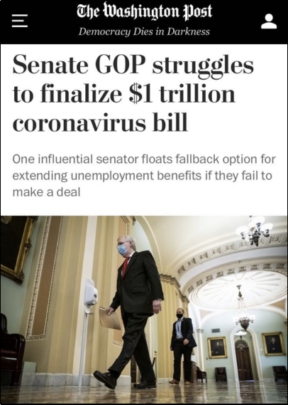 华盛顿邮报|国会白宫争论不休 美国新一轮纾困计划被耽误了