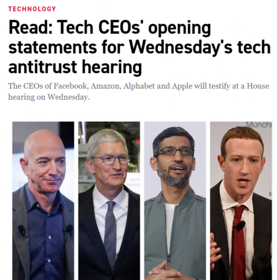 参加听证会的四家美国企业高管,图源:美联社