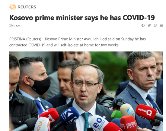 新冠|科索沃总理新冠病毒检测呈阳性 将自我隔离两周