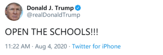 开学|特朗普写了句“开学吧”，把“闭上你的嘴”送上热搜！