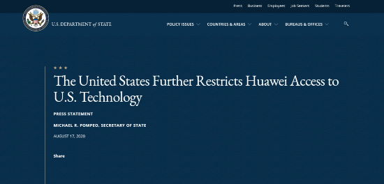 华为|持续施压！蓬佩奥炫耀美商务部将38家华为子公司列入“实体清单”