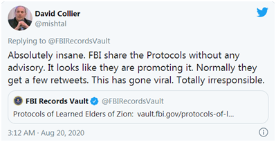 FBI|官方推特分享反犹内容?FBI被“围攻”后回应:系统自动发布的