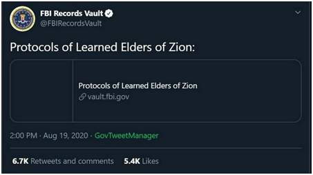 FBI|官方推特分享反犹内容?FBI被“围攻”后回应:系统自动发布的