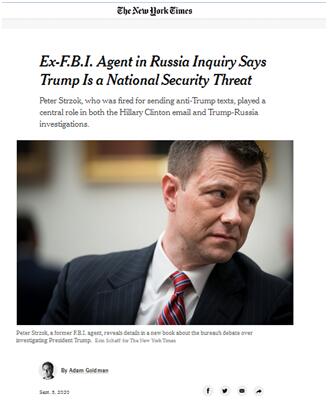  （《纽约时报》：参与&ldquo;通俄&rdquo;调查的前FBI特工称特朗普是国家安全威胁）