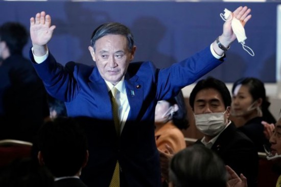 日本内阁官房长官菅义伟在9月14日举行的自民党总裁选举中获胜。新华社/法新