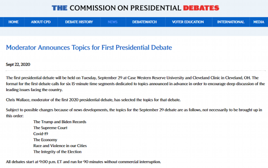 辩论|美国大选首场辩论主题公布 特朗普拜登将正面交锋