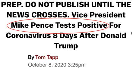 报道|“彭斯确诊新冠”？美媒误发新闻备稿后道歉：我们很遗憾，向副总统道歉