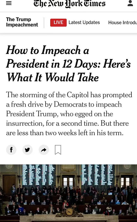 △《纽约时报》指出,美国目前经历的政治时刻“非同寻常”,弹劾总统引发了政治、宪法、移交等多方面的全新问题