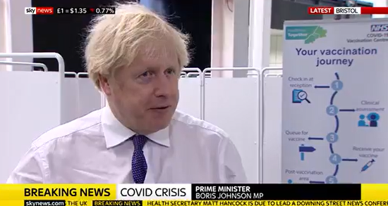  英国首相约翰逊（英国天空新闻网）