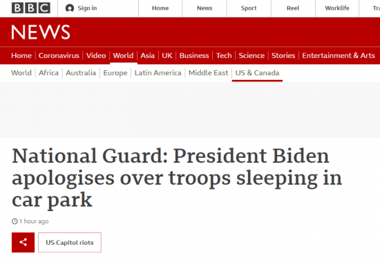 国民警卫队|国民警卫队员停车场休息照曝光惹不满后，拜登道歉