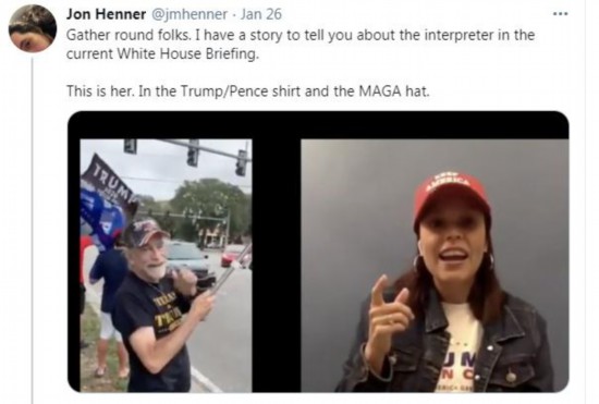 特朗普|白宫一手语翻译上岗一天就被换下：被人举报是特朗普支持者