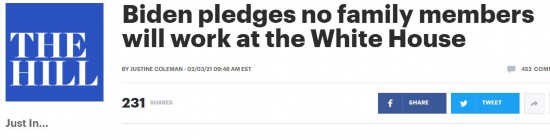 拜登|拜登承诺：我的家人不会在白宫任职
