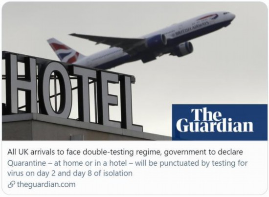 核酸检测|英国或将对所有海外入境者实施核酸双检测