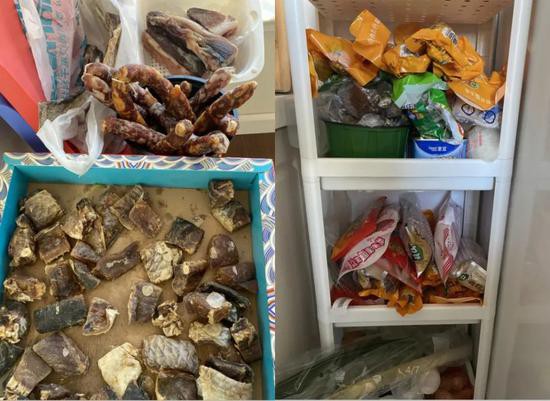 (图说:老家寄来的和自己购置的年货)