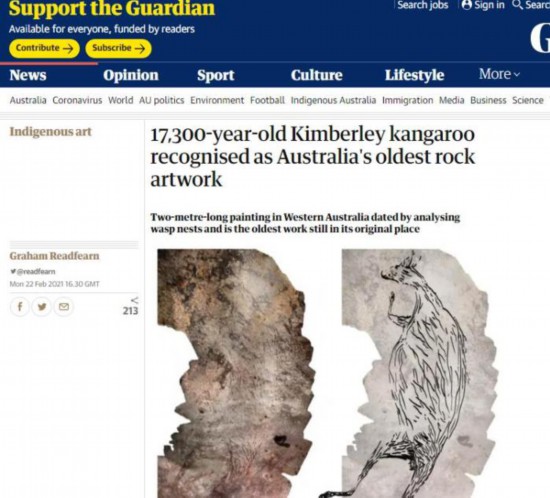 岩画|澳大利亚1.7万年前袋鼠画作曝光 为该国最古老岩画