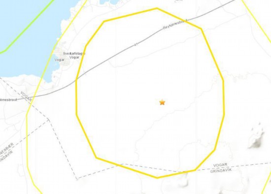 冰岛西南地区发生5.6级地震。(图片来源：美国地质勘探局网站截图)