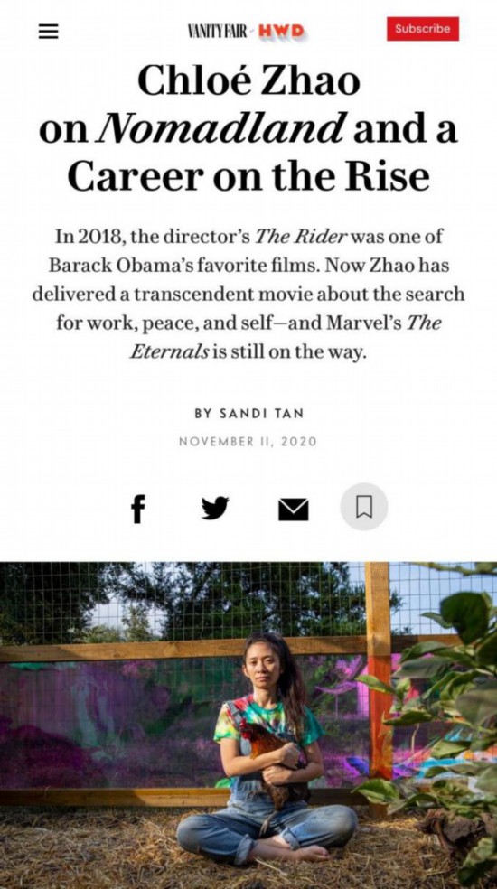△《名利场》报道，赵婷&mdash;&mdash;冉冉升起的好莱坞新星