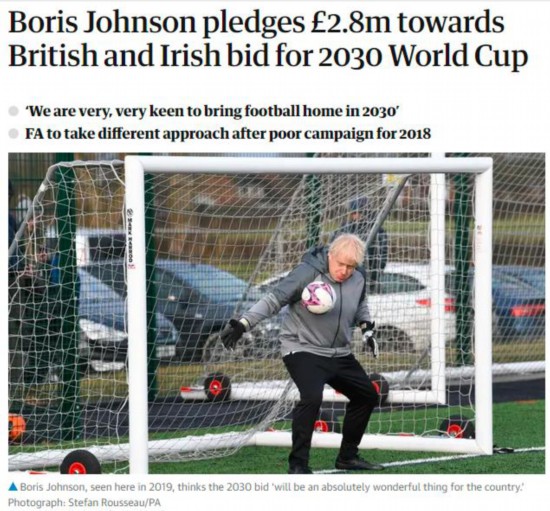 足总|首相支持 英国2030年要带足球“回家”