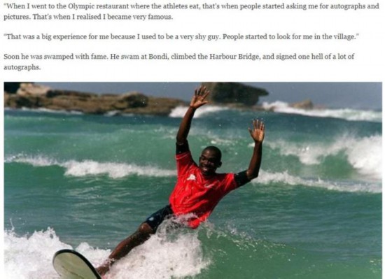 穆桑巴尼在悉尼冲浪。外媒报道截图。