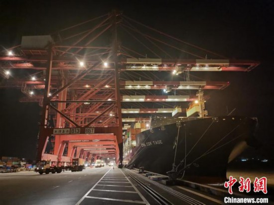 上海洋山港各码头泊位均处于高位运行态势。? 洋山边检站 供图 洋山边检站 摄