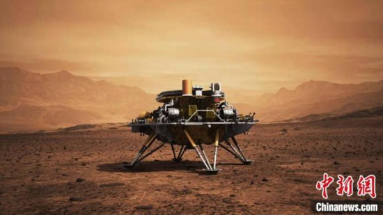 天问一号着陆火星效果图。中国航天科技集团八院供图