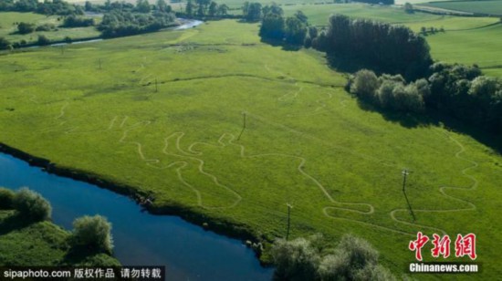 当地时间2021年6月17日，苏格兰杰德堡，48岁的企业家与球迷约翰&middot;亨德森在草地上绘制出1.5公里长的苏格兰地图，迎接2020欧洲杯即将到来的苏格兰与英格兰的宿敌之战。 图片来源：Sipaphoto