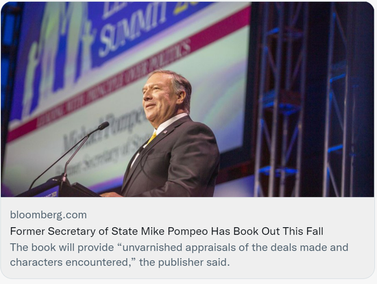 美国前国务卿蓬佩奥将于今年秋天出书。  社交媒体截图
