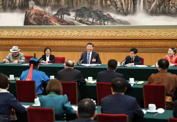 2019年3月5日，习近平参加十三届全国人大二次会议内蒙古代表团的审议。