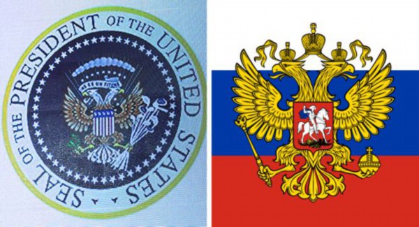 山寨徽章（左）与俄罗斯国徽（右）的对比（图源：getty）