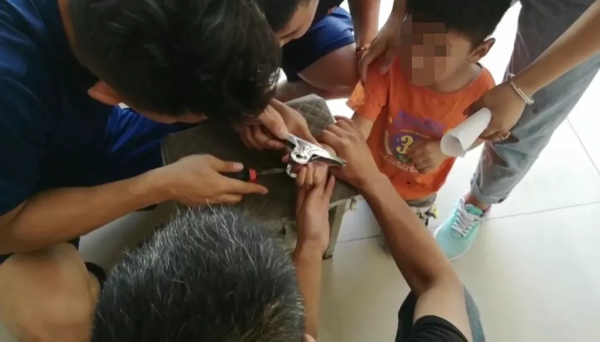 弟弟把“马桶”套哥哥头上，奶奶急了，消防员来了，哥哥很淡定！