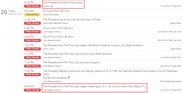 特朗普行程 图自白宫