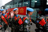 2018年11月14，郑州，中国第4批赴南苏丹（朱巴）维和步兵营第1梯队178名官兵，乘坐联合国包机抵达河南新郑国际机场，载誉归国。