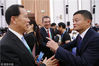 2018年11月5日，首届中国国际进口博览会开幕式在上海国家会展中心举行。图为阿里巴巴集团董事局主席马云（右）出席开幕式。 