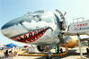 2018年11月6日，广东珠海，一架喷绘有大鲨鱼涂装的巴航工业E190-E2首秀第12届中国国际航空航天博览会，这也是该机型全球巡演的一部分。