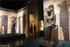 2018年12月19日，广州，“尼罗河畔的回响——古埃及文明特展”展出的巴基的假门石碑（左）和阿布考石碑（右）（拼版照片）。