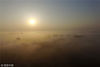2018年2月17日，农历正月初二，无人机拍摄的大雾中的江苏盐城大丰区乡村风光。