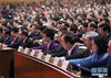 3月17日，十三届全国人大一次会议在北京人民大会堂举行第五次全体会议。这是代表在表决。 新华社记者 刘卫兵 摄