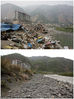 合成图。上：2008年5月16日，北川，滑坡灾害后被毁的老城区。下：2018年4月6日，同一地点。