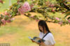 2018年4月3日，湖南衡阳，南华大学的同学们在校园的樱花林里晨读。