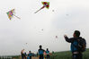2018年4月4日，江苏连云港，孩子们在田野里放飞风筝。