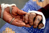2008年5月17日，四川绵竹，地震中幸存的老两口，两只布满创伤和沧桑的手。
武汉晚报熊波/视觉中国