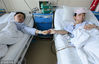 2017年4月12日，河南郑州，郑大一附院肝移植病区，肝移植手术后，高红梅母子的手第一次握在一起。张涛/视觉中国